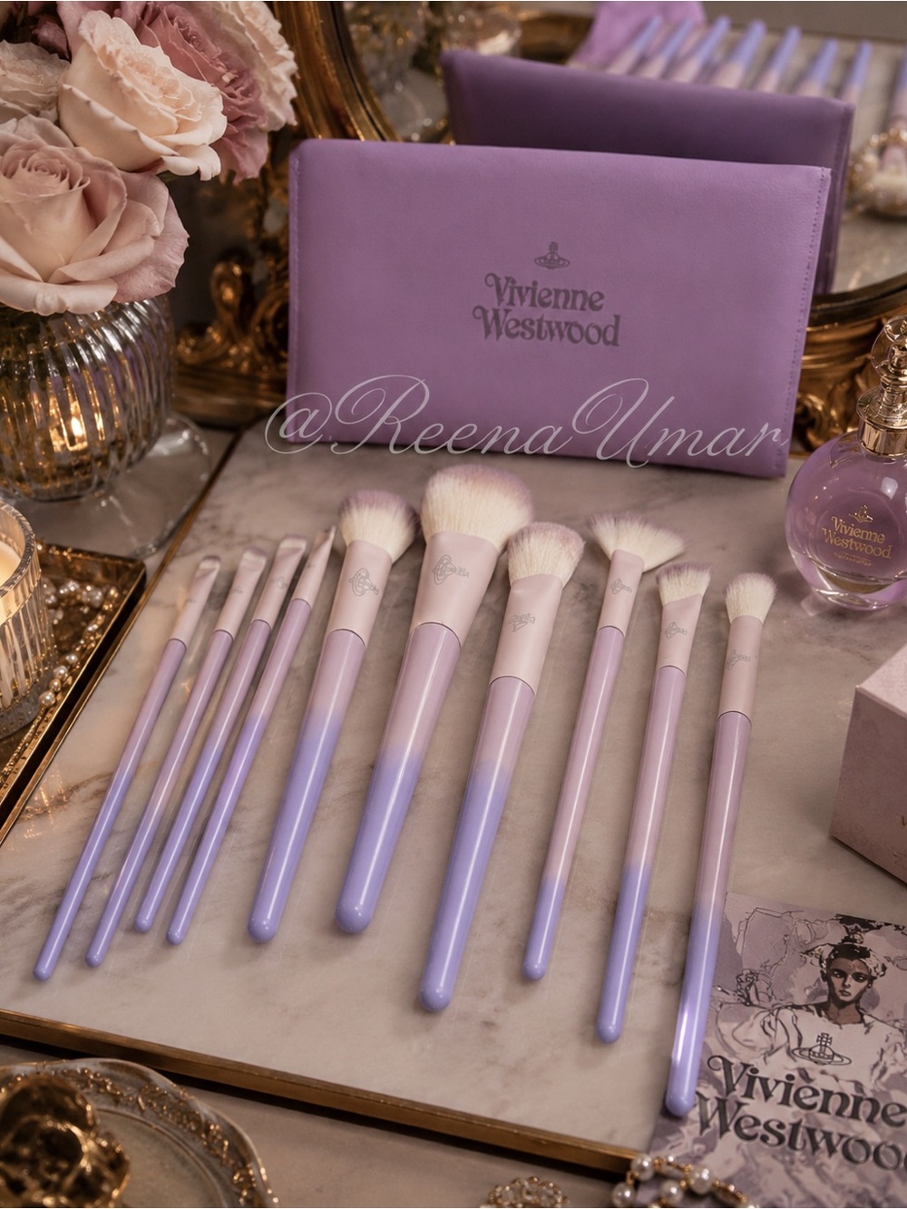 Pastel Lavender & Lilac 10-Piece Makeup Brush Set with Pouch